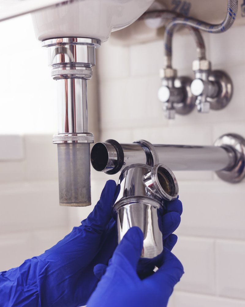 Plumber fixing a leak under a sink in Manchester