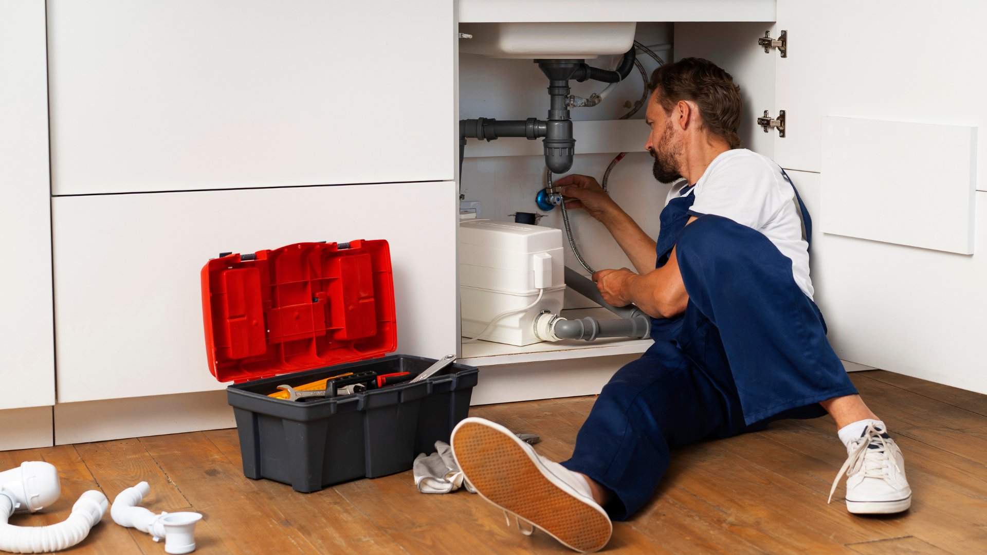 Emergency plumber fixing pipes